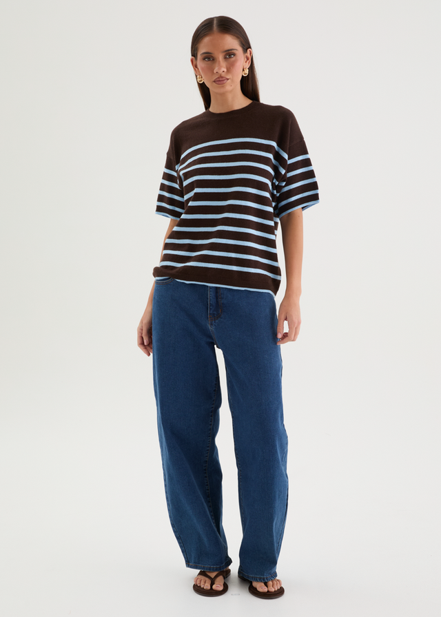 Shiloh Knit Top - Choc Blue Stripe