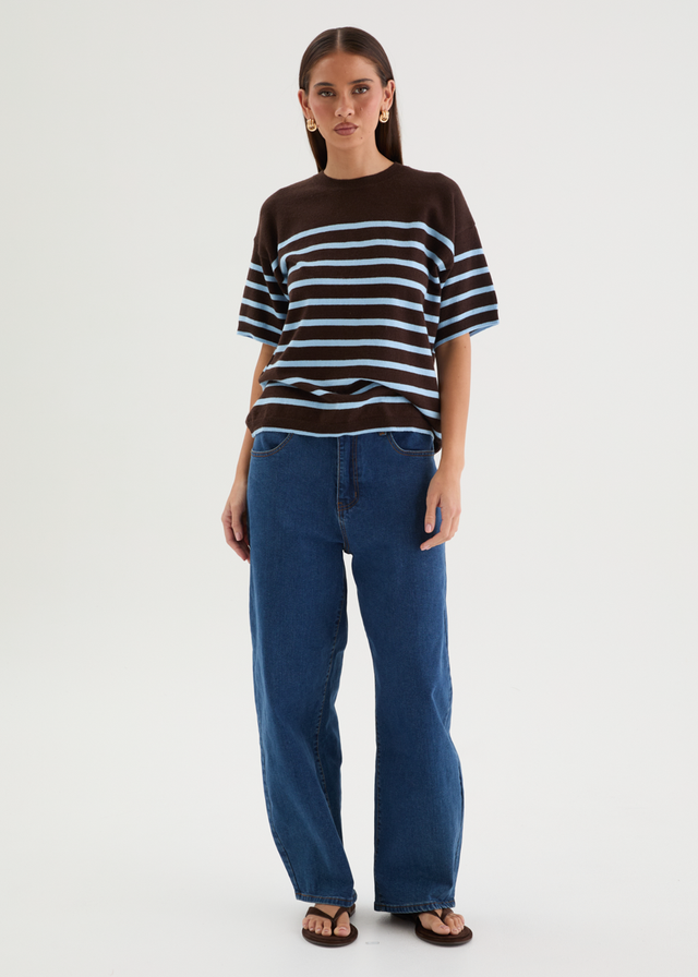 Shiloh Knit Top - Choc Blue Stripe