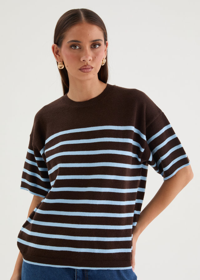 Shiloh Knit Top - Choc Blue Stripe