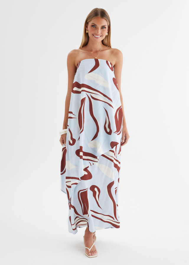 Cala Strapless Maxi Dress - Blue Abstract