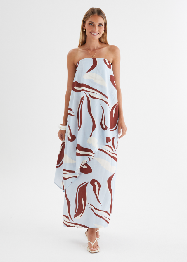 Cala Strapless Maxi Dress - Blue Abstract