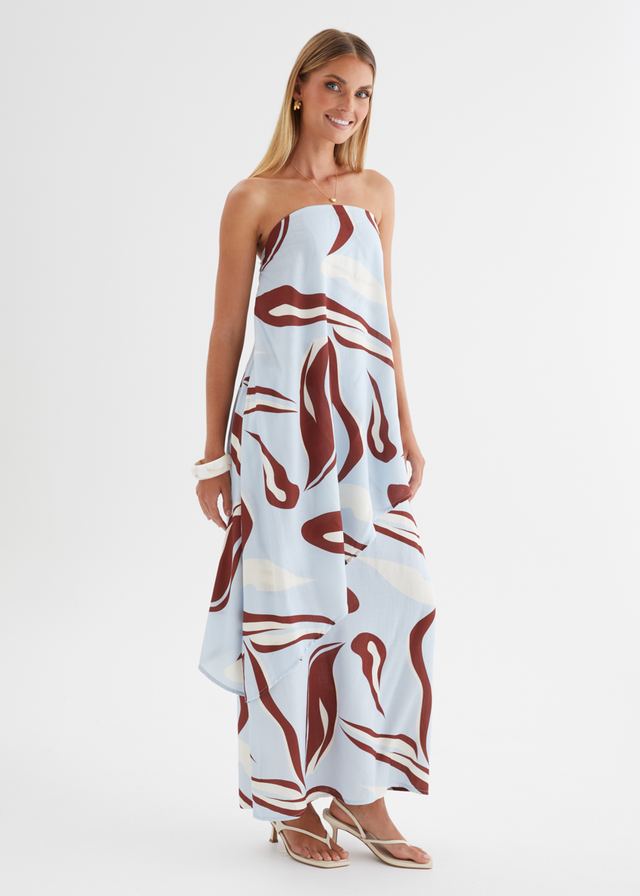 Cala Strapless Maxi Dress - Blue Abstract