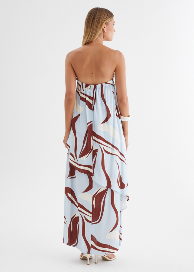 Cala Strapless Maxi Dress - Blue Abstract