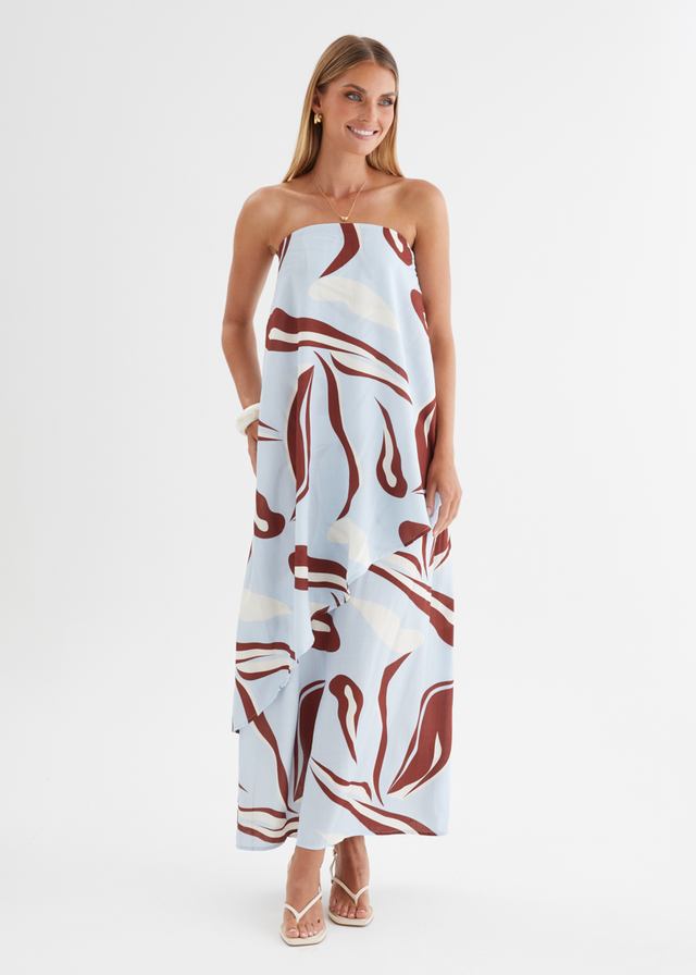 Cala Strapless Maxi Dress - Blue Abstract