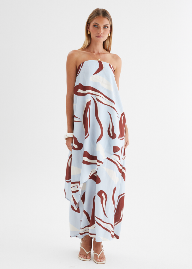 Cala Strapless Maxi Dress - Blue Abstract