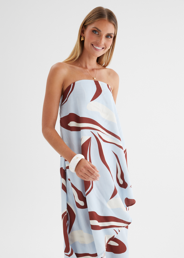 Cala Strapless Maxi Dress - Blue Abstract