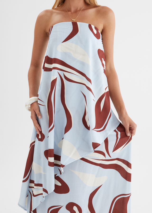 Cala Strapless Maxi Dress - Blue Abstract