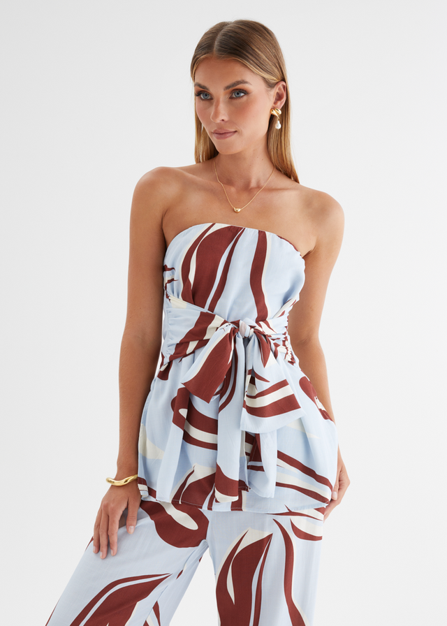 Calia Strapless Top - Blue Abstract