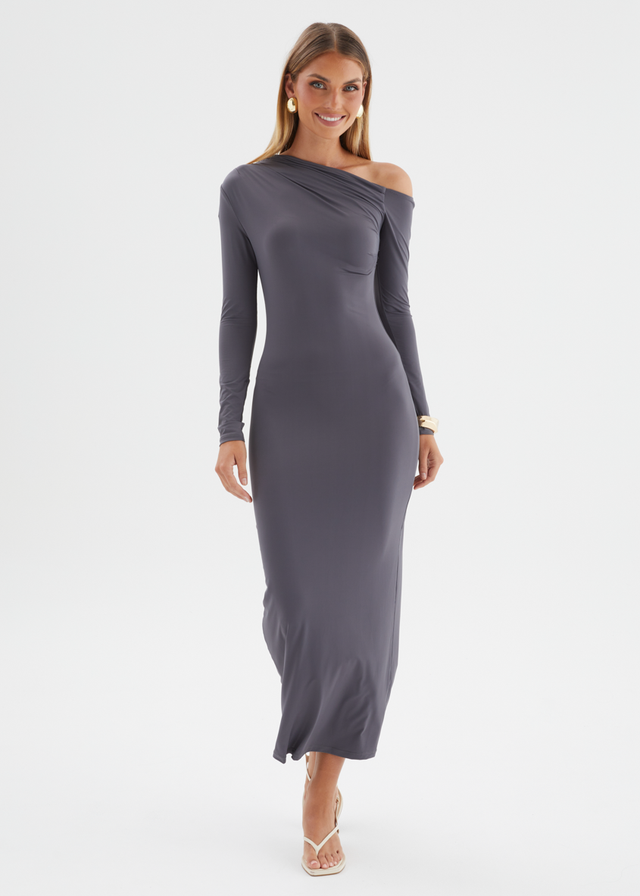 Dayla One Shoulder Midi Dress - Charcoal