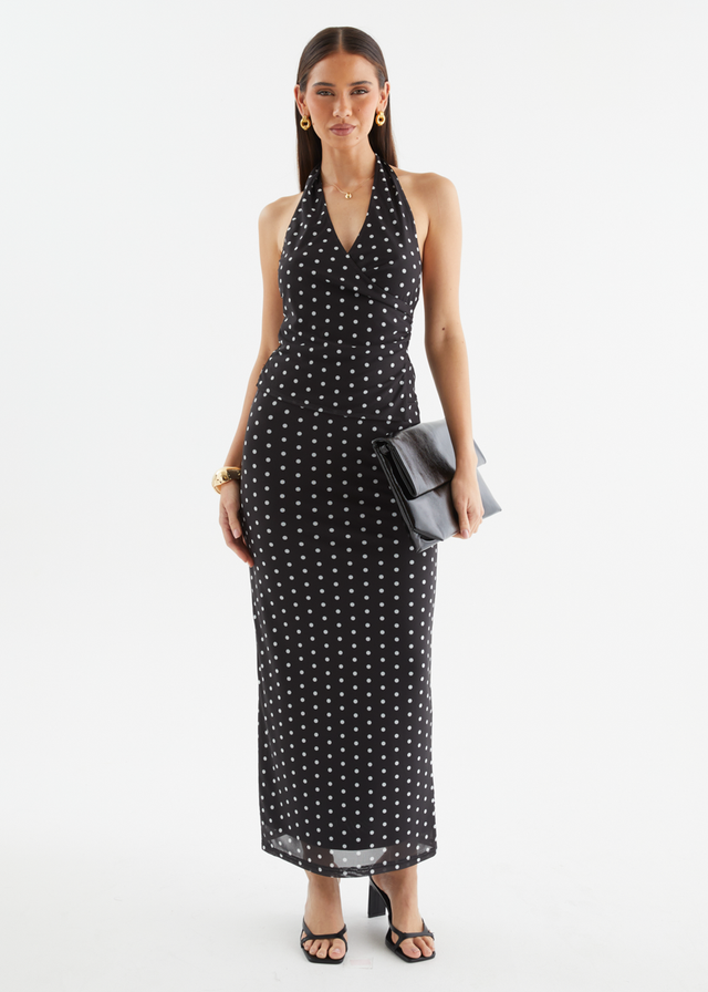 Weslee Mesh Maxi Skirt - Black Polka