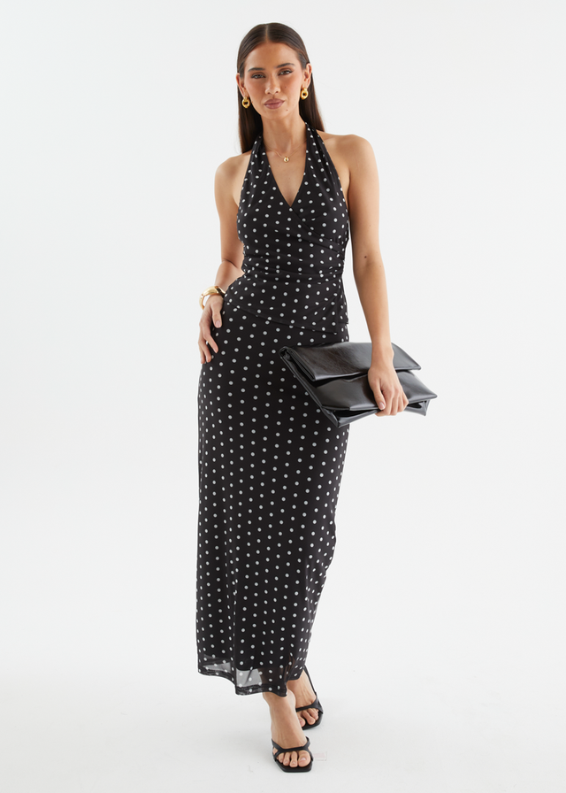 Weslee Mesh Maxi Skirt - Black Polka