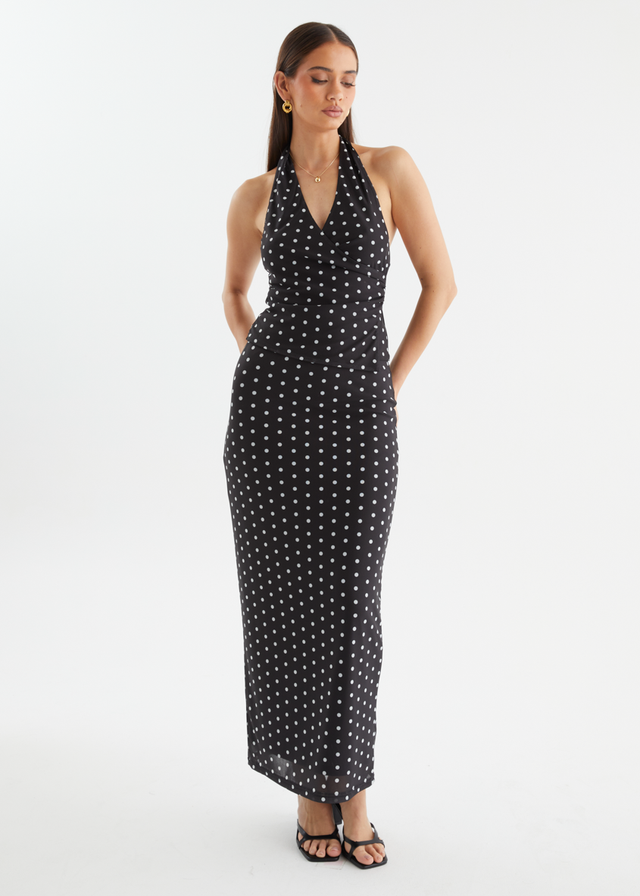 Weslee Mesh Halter Top - Black Polka