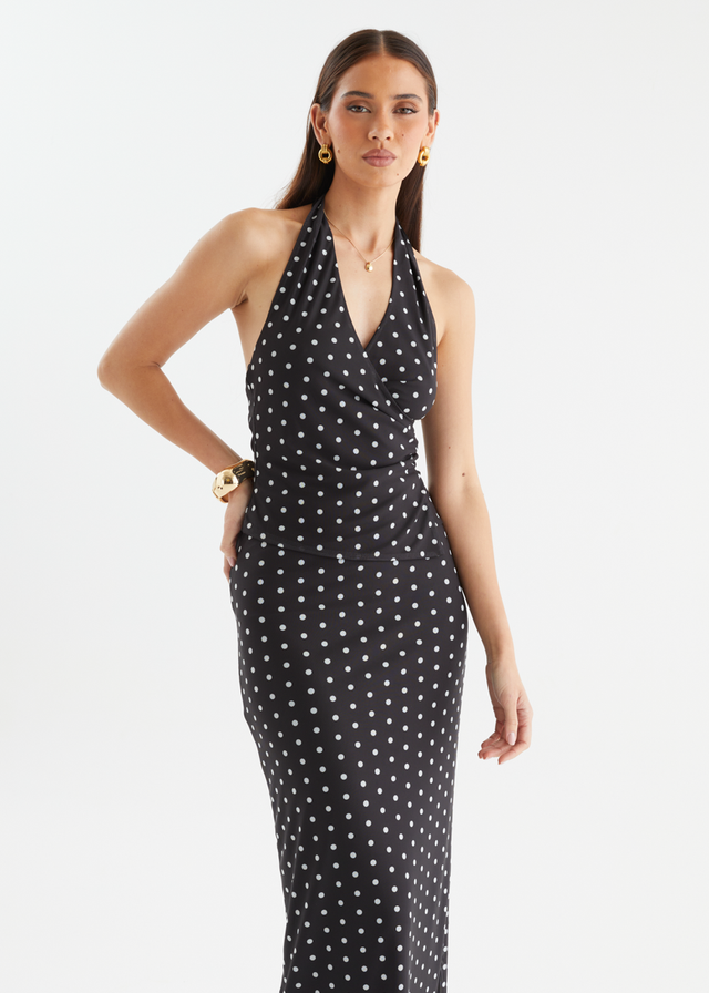 Weslee Mesh Halter Top - Black Polka