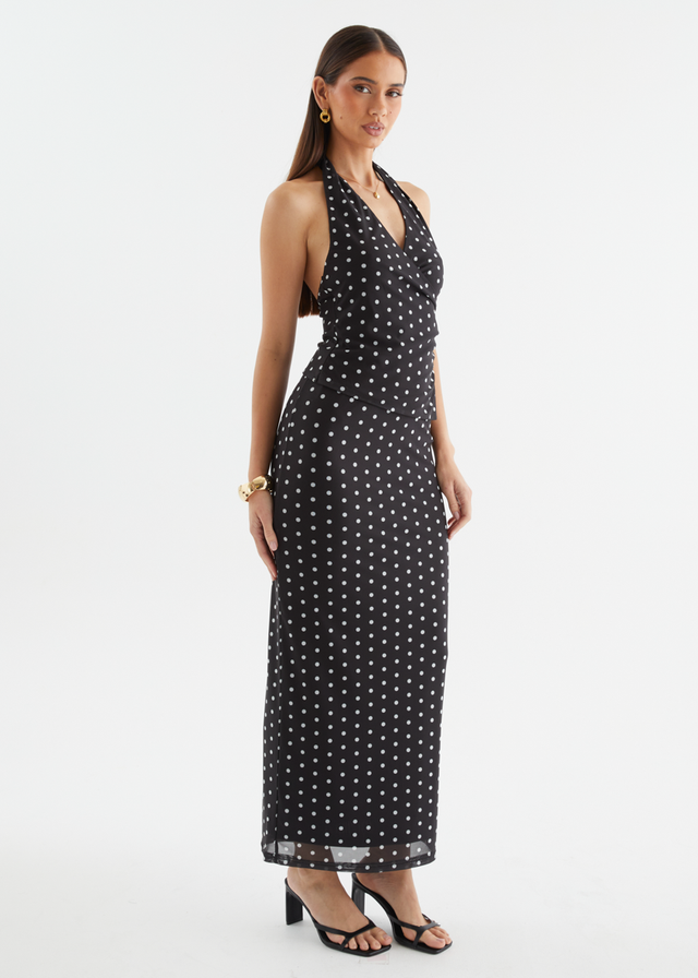 Weslee Mesh Maxi Skirt - Black Polka