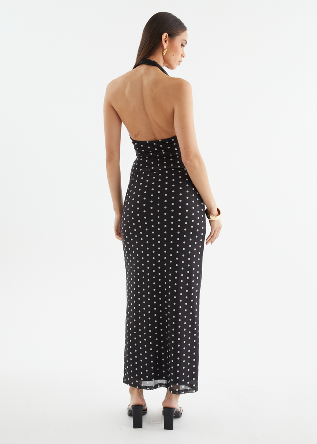 Weslee Mesh Halter Top - Black Polka