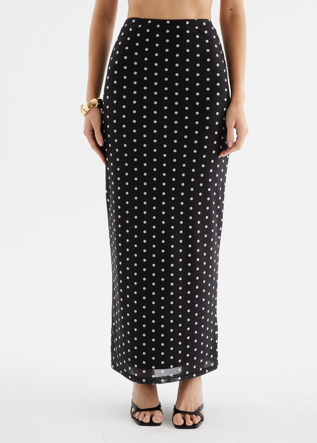 Weslee Mesh Maxi Skirt - Black Polka