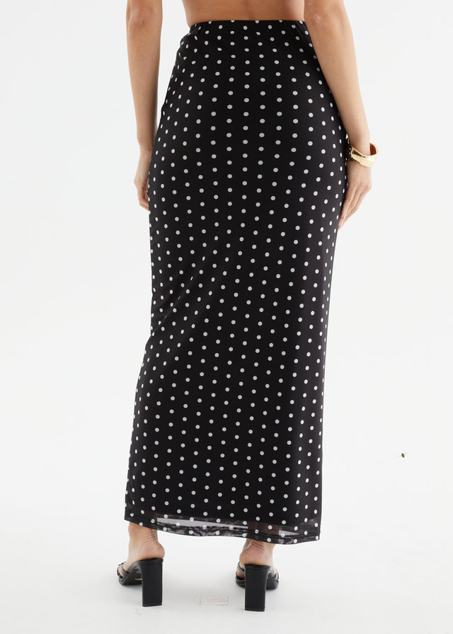 Weslee Mesh Maxi Skirt - Black Polka