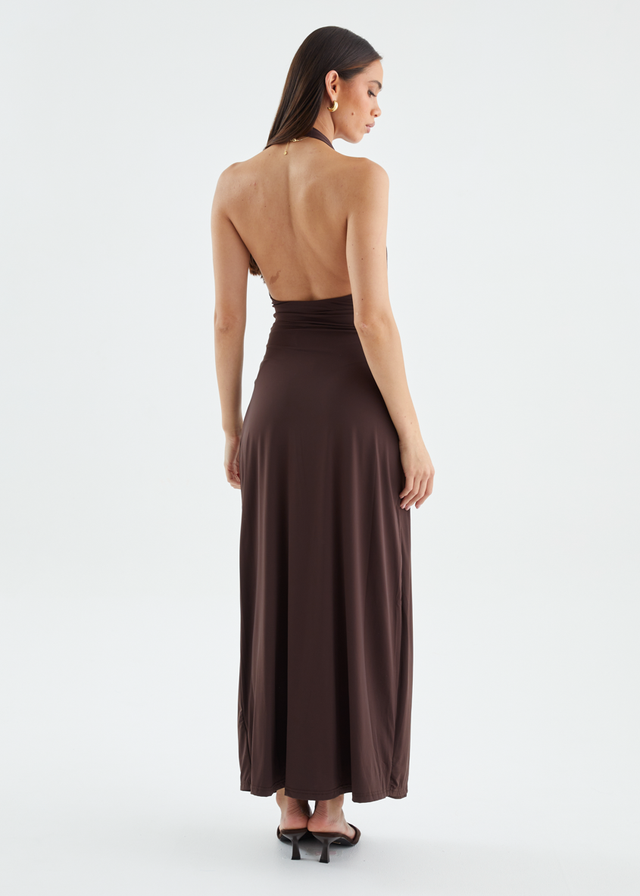 Saskie Halter Maxi Dress - Chocolate