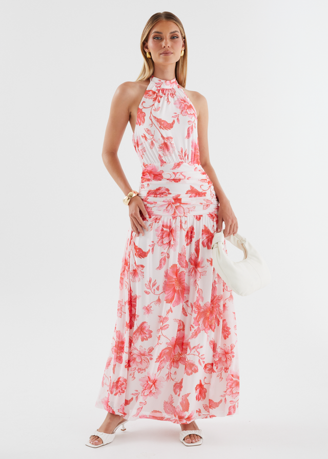 Ivannah Halter Mesh Maxi Dress - Pink Flowers
