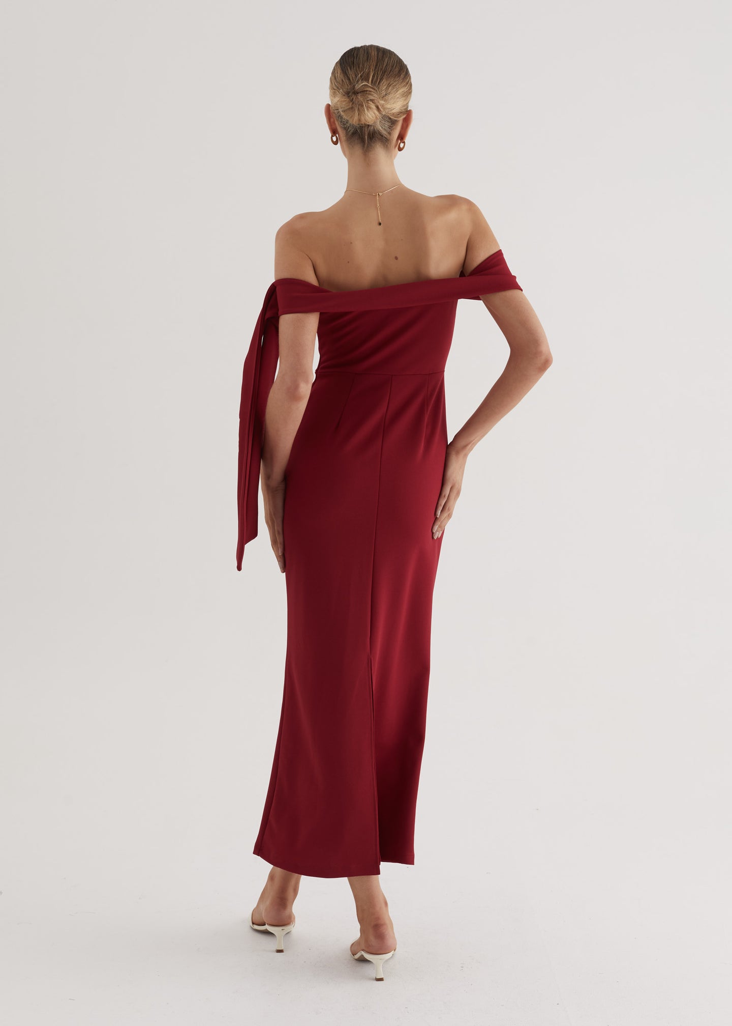 cherry off the shoulder dress Madison Off the Shoulder Dress