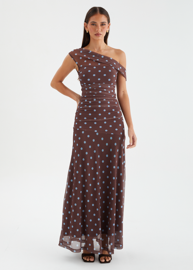 Cecilia Drop Shoulder Maxi Dress - Choc Blue Polka