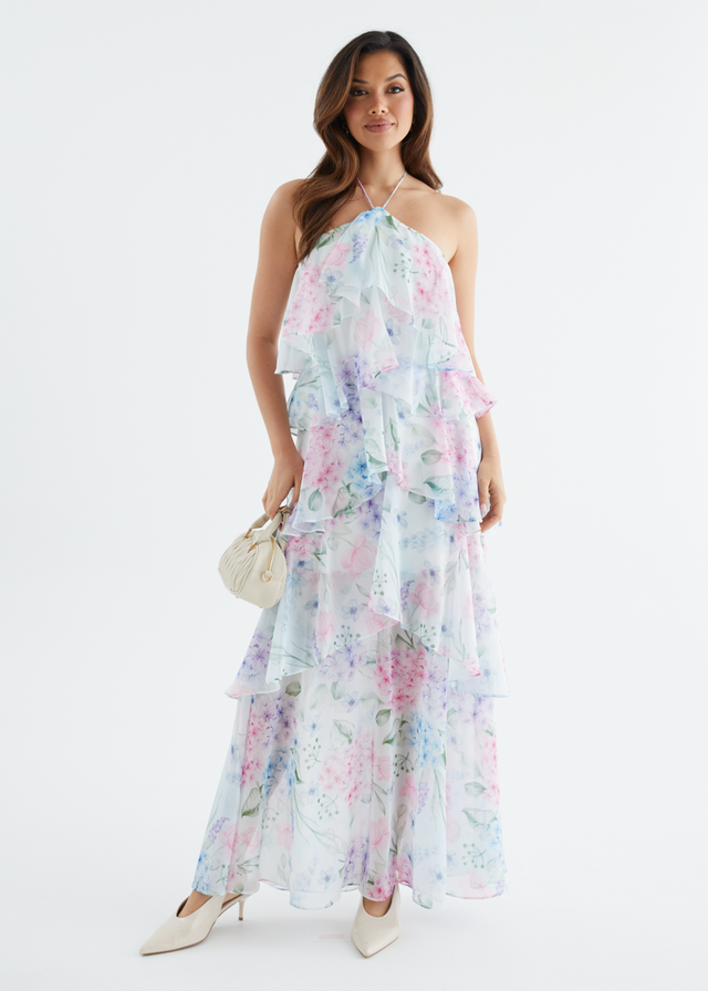 Telaena Halter Maxi Dress - Aqua Floral