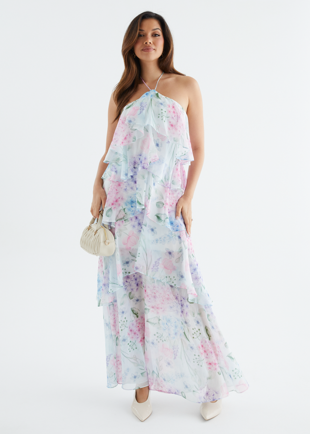 Telaena Halter Maxi Dress - Aqua Floral