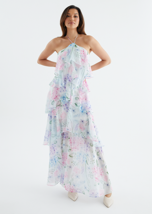 Telaena Halter Maxi Dress - Aqua Floral