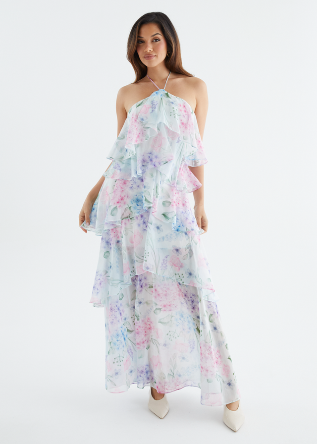 Telaena Halter Maxi Dress - Aqua Floral