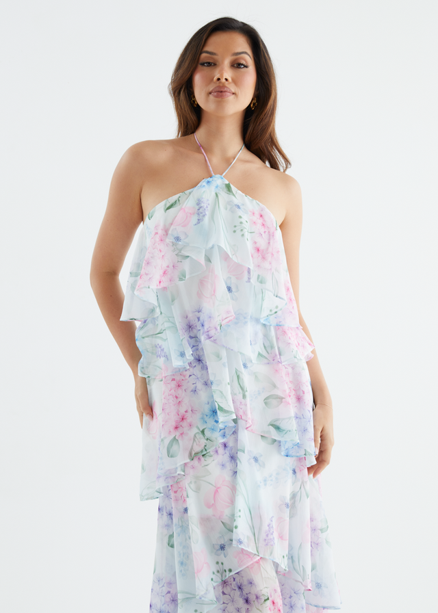Telaena Halter Maxi Dress - Aqua Floral