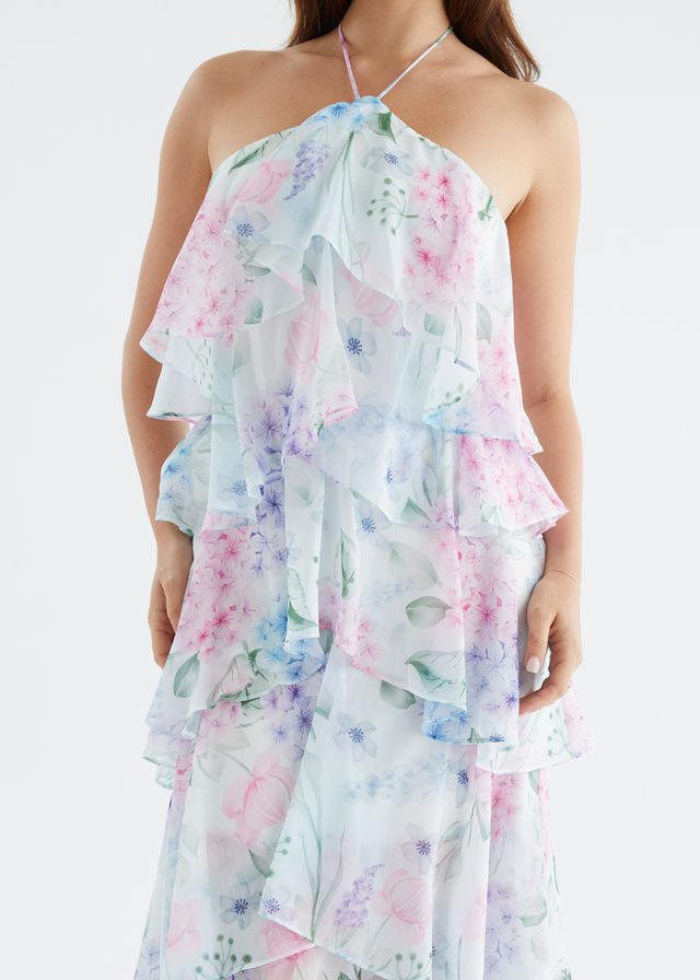 Telaena Halter Maxi Dress - Aqua Floral