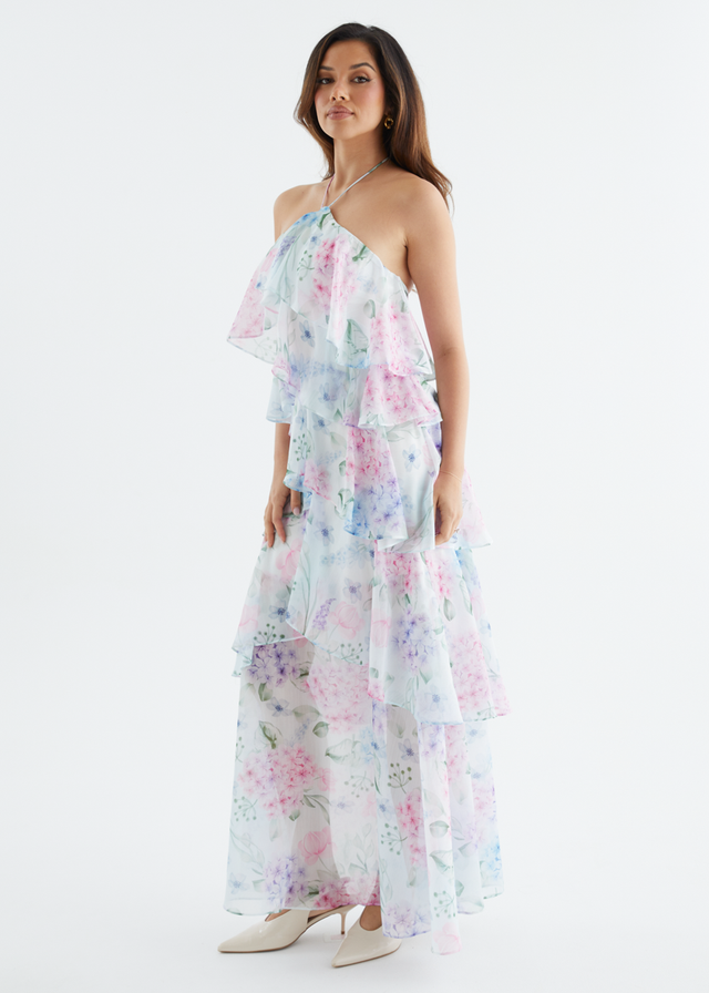 Telaena Halter Maxi Dress - Aqua Floral