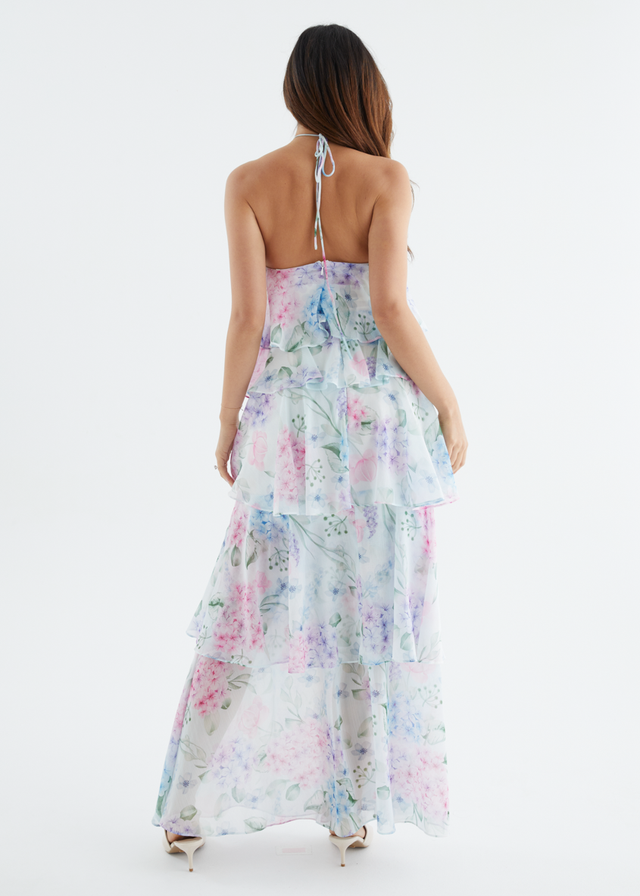 Telaena Halter Maxi Dress - Aqua Floral
