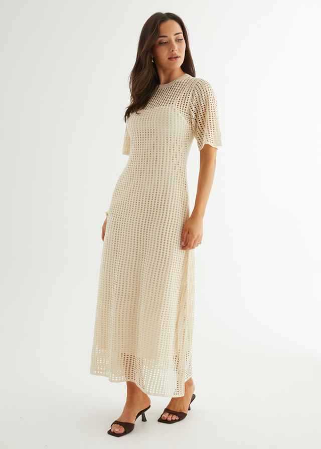 Vivvy Crochet Maxi Dress - Cream Gingham & Heels Vivvy Crochet Maxi Dress - Cream Gingham & Heels