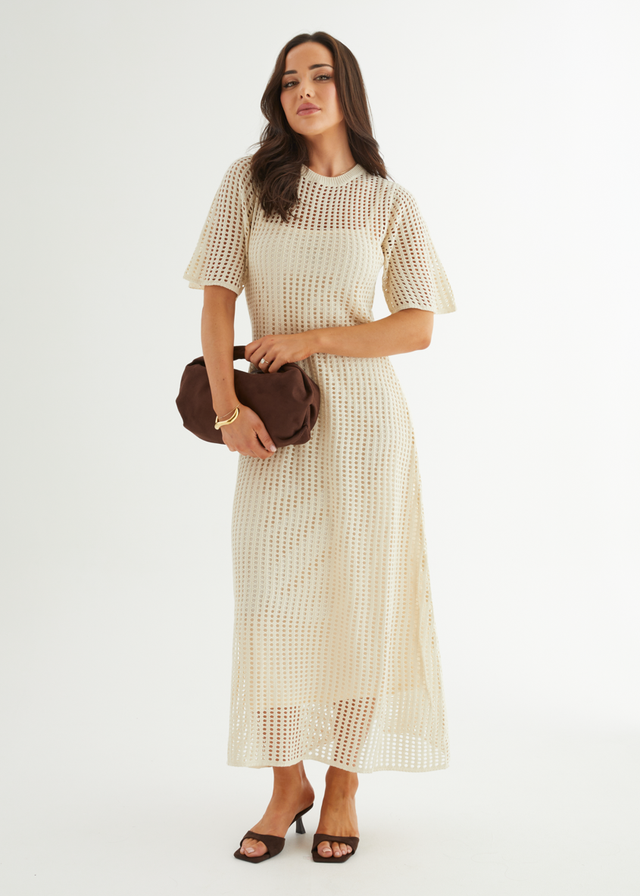 Vivvy Crochet Maxi Dress - Cream Gingham & Heels Vivvy Crochet Maxi Dress - Cream Gingham & Heels
