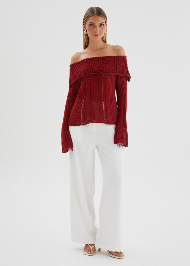 Lucy Off Shoulder Sweater - Burgundy