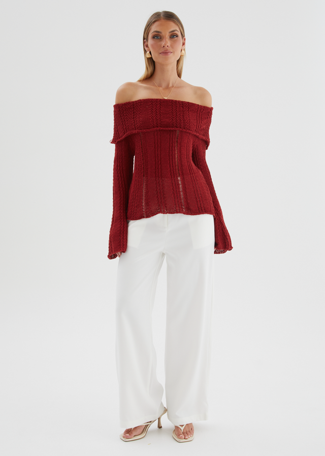 Lucy Off Shoulder Sweater - Burgundy