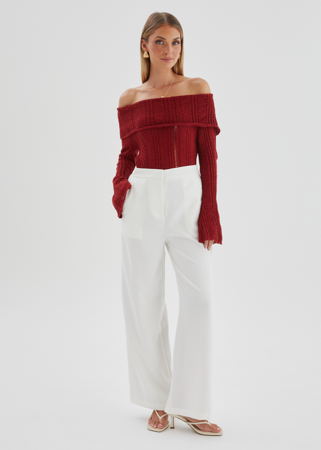 Lucy Off Shoulder Sweater - Burgundy