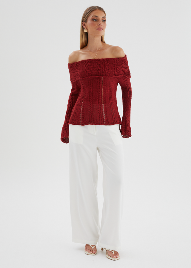 Lucy Off Shoulder Sweater - Burgundy