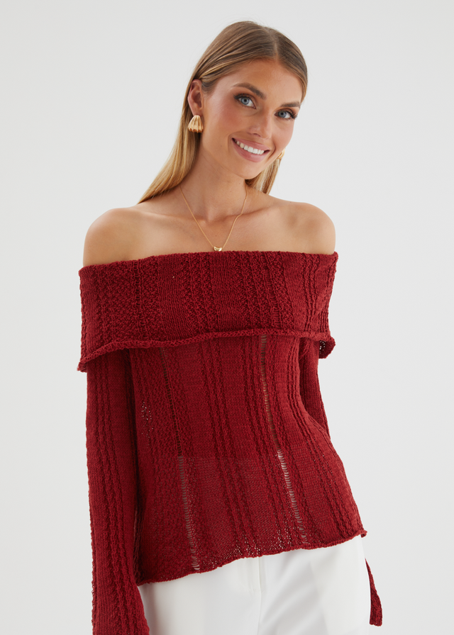 Lucy Off Shoulder Sweater - Burgundy