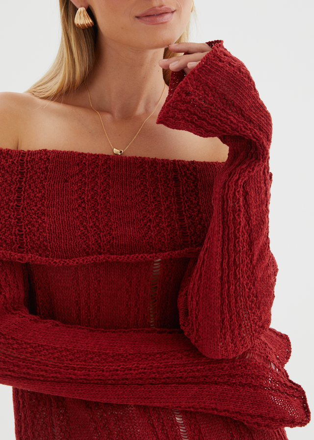 Lucy Off Shoulder Sweater - Burgundy