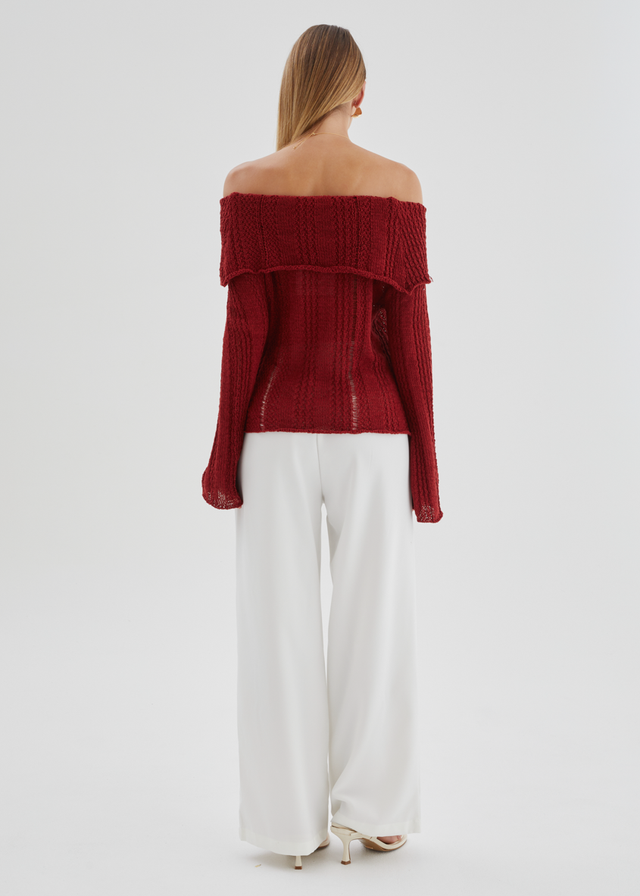 Lucy Off Shoulder Sweater - Burgundy