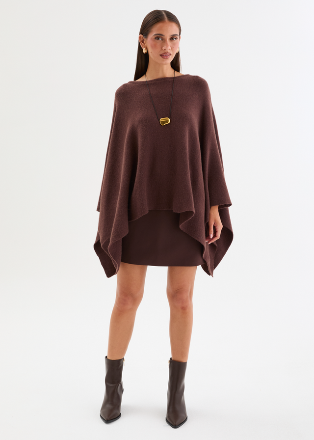 Amaley Knit Poncho - Chocolate