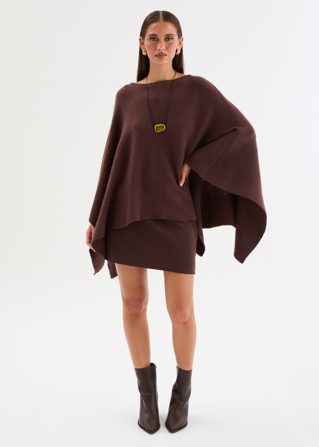 Amaley Knit Poncho - Chocolate