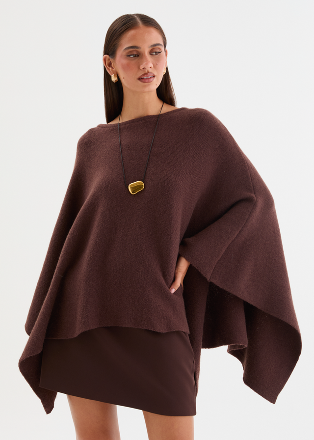 Amaley Knit Poncho - Chocolate