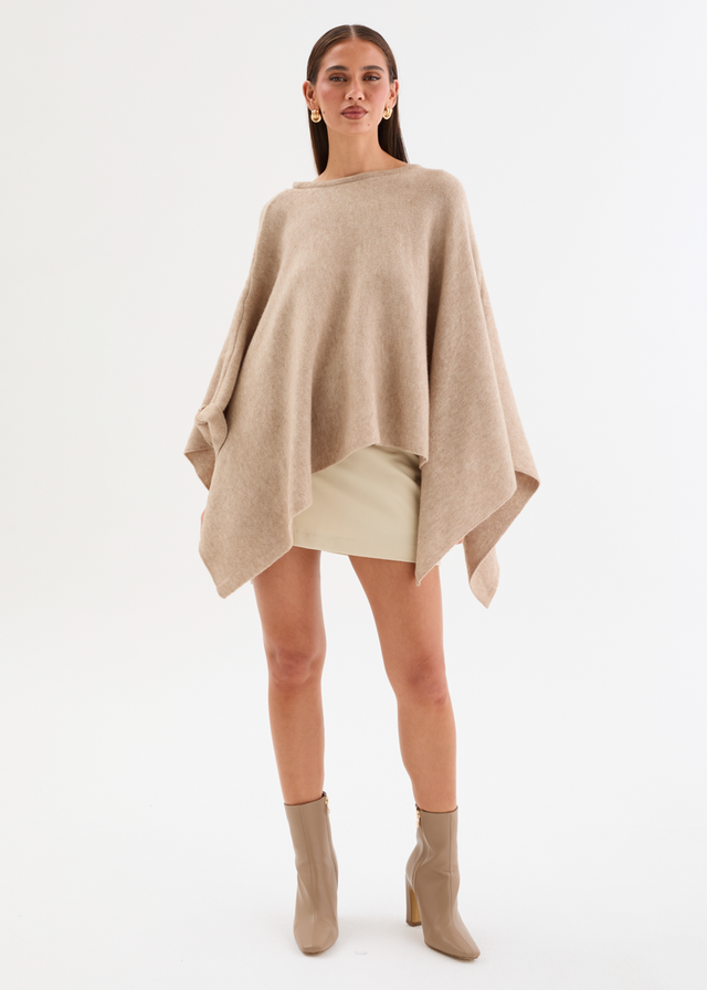 Amaley Knit Poncho - Latte