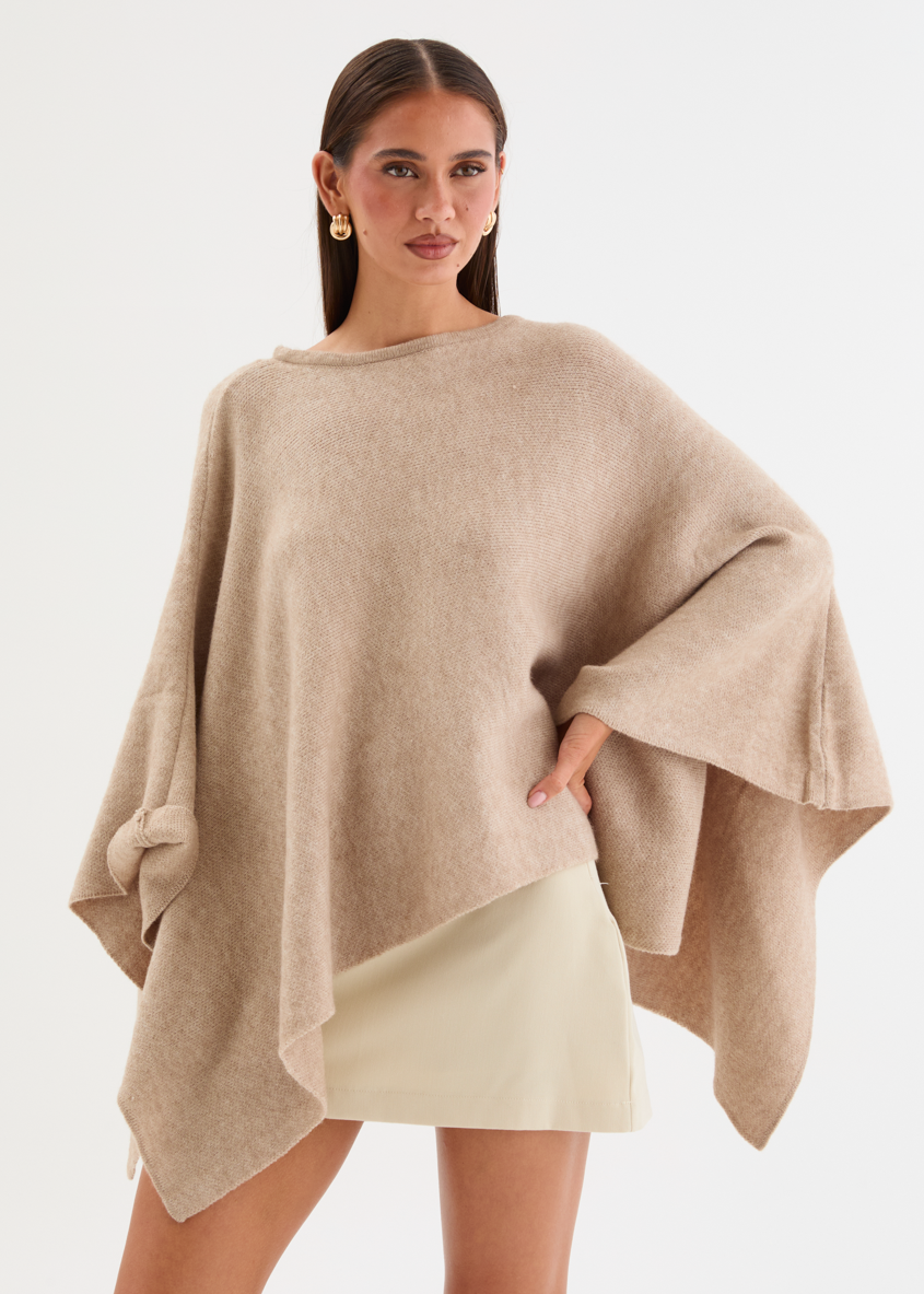 Amaley Knit Poncho - Latte – Gingham & Heels