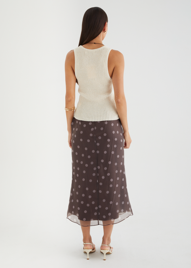 Soline Midi Skirt - Chocolate Polka Dot
