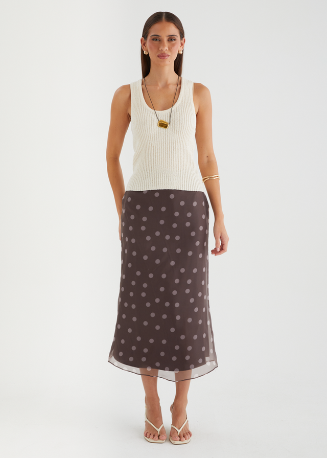 Soline Midi Skirt - Chocolate Polka Dot