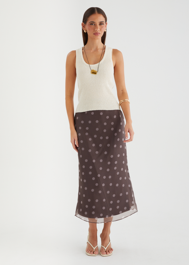 Soline Midi Skirt - Chocolate Polka Dot